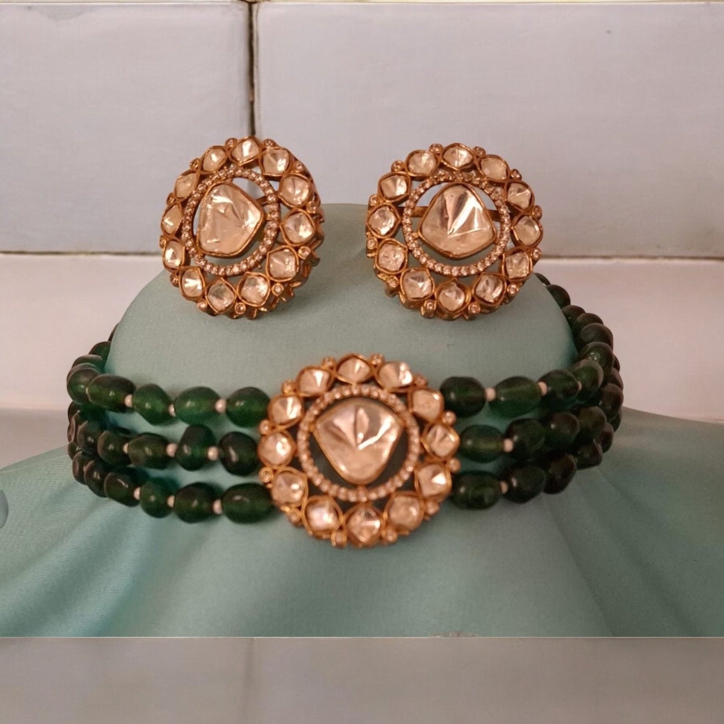 911909-NS Cz Delicate Necklace Green