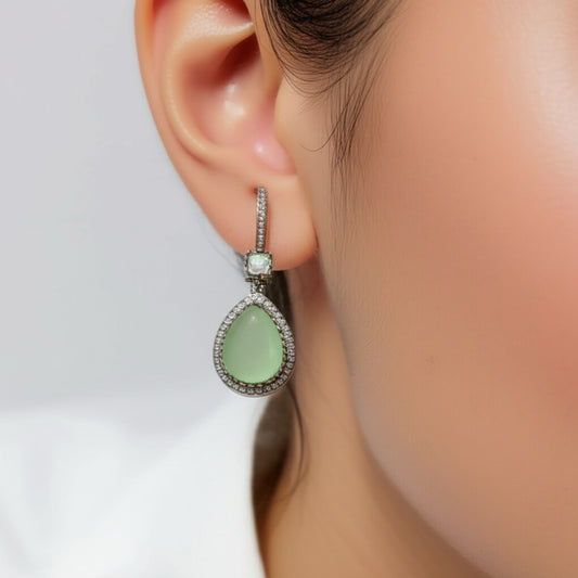 35250 Pretty Precious Fashion Oxidised Silver Stylish Party Wear Earrings for Women and Girls-Green