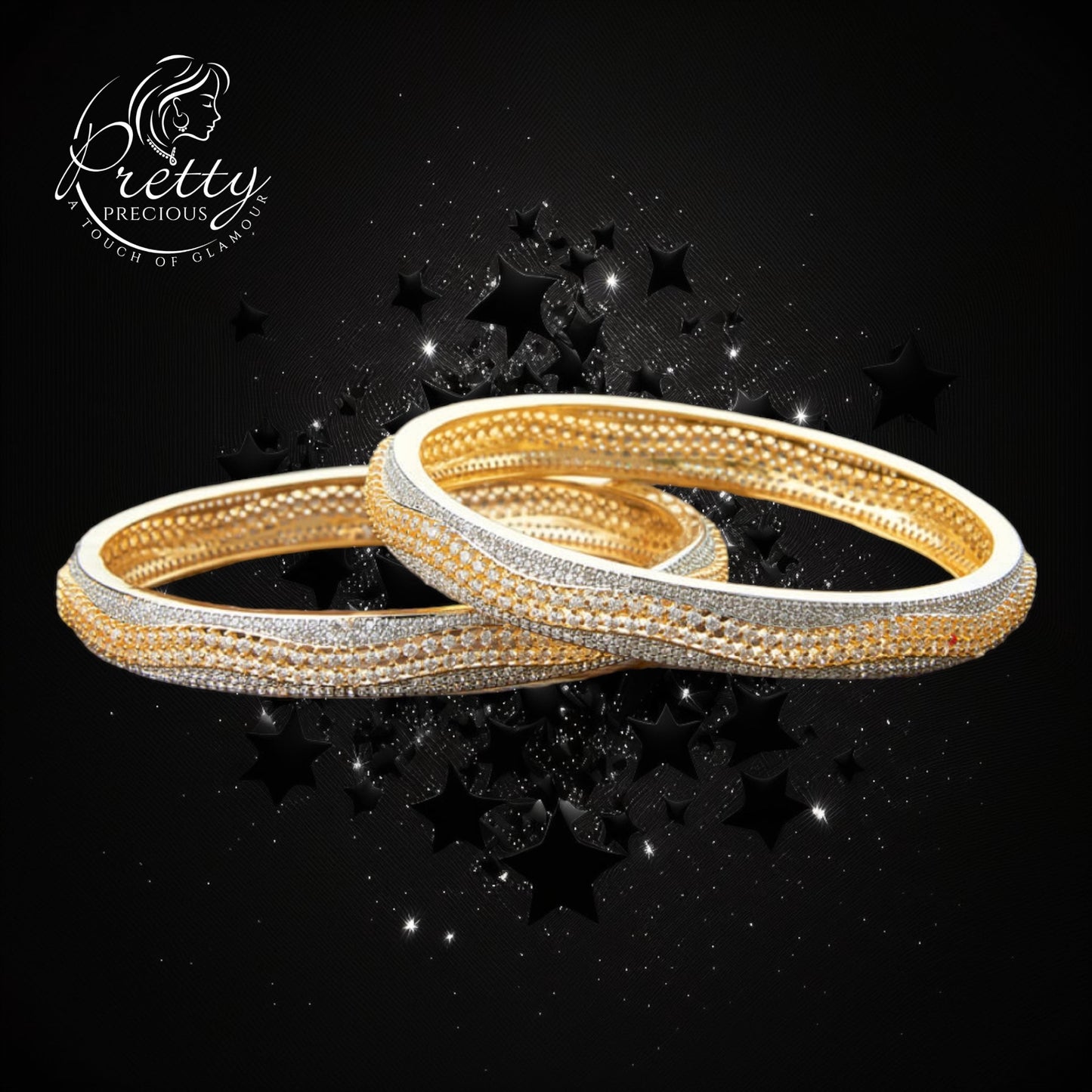 426628 Cz Classic Bangles With 2 Tone Plating-Size 2.4