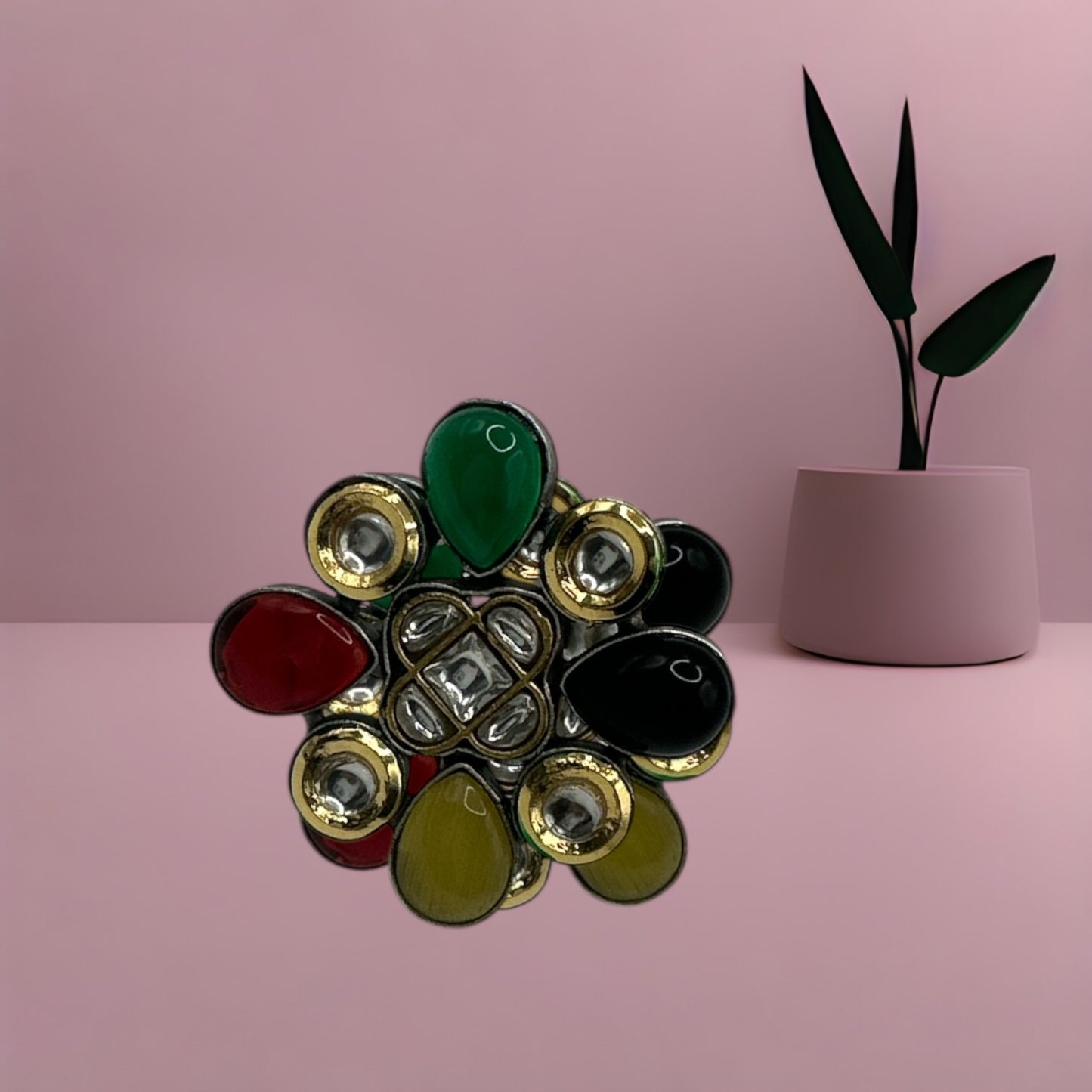 806291 Oxidised Adjustable Ring With 2 Tone Plating