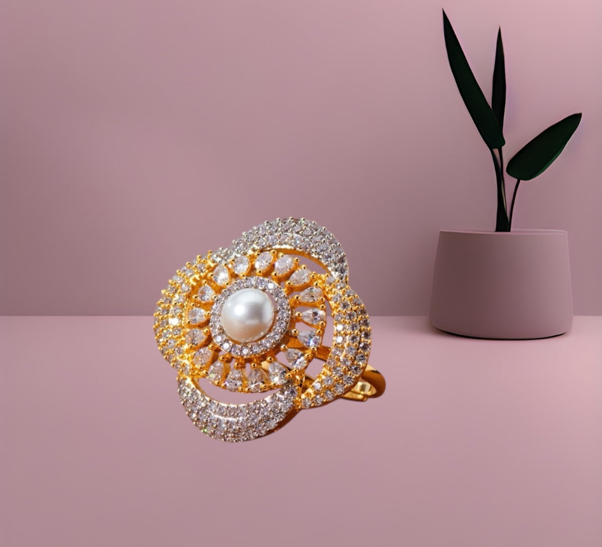 435618 Cz Adjustable Ring 2 Tone