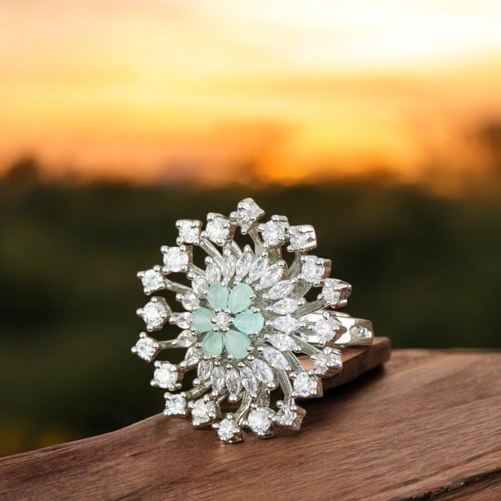 428284 Cz Adjustable Ring With Rhodium Plating