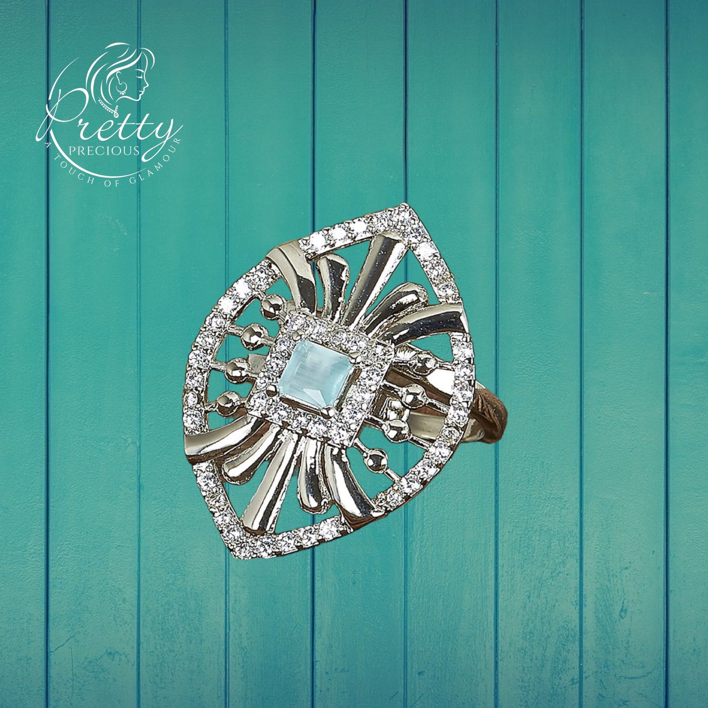 424508 Cz Adjustable Ring With Rhodium Plating