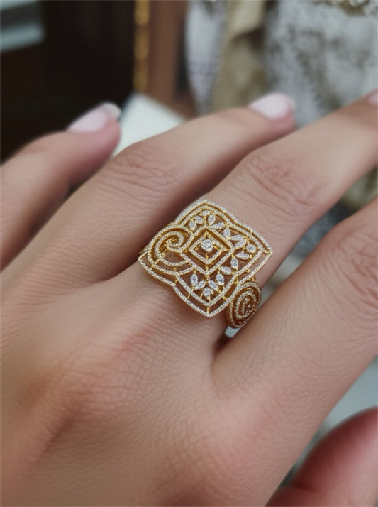 40173 Cz Adjustable Ring 2 Tone