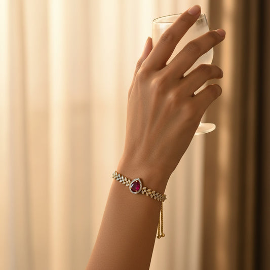 439544 Cubic Zirconia Adjustable Bracelet With 2 Tone Plating-Ruby