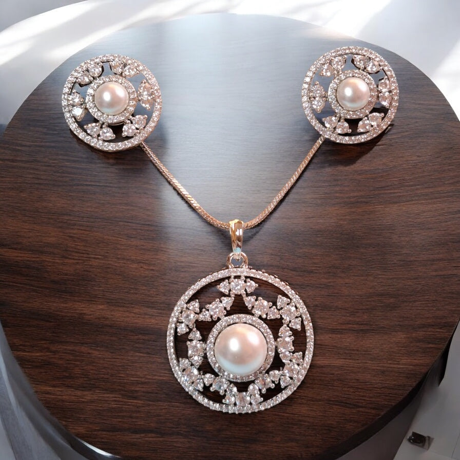 94559-American Diamond Delicate Pendant Set With Rhodium Plating-Moti