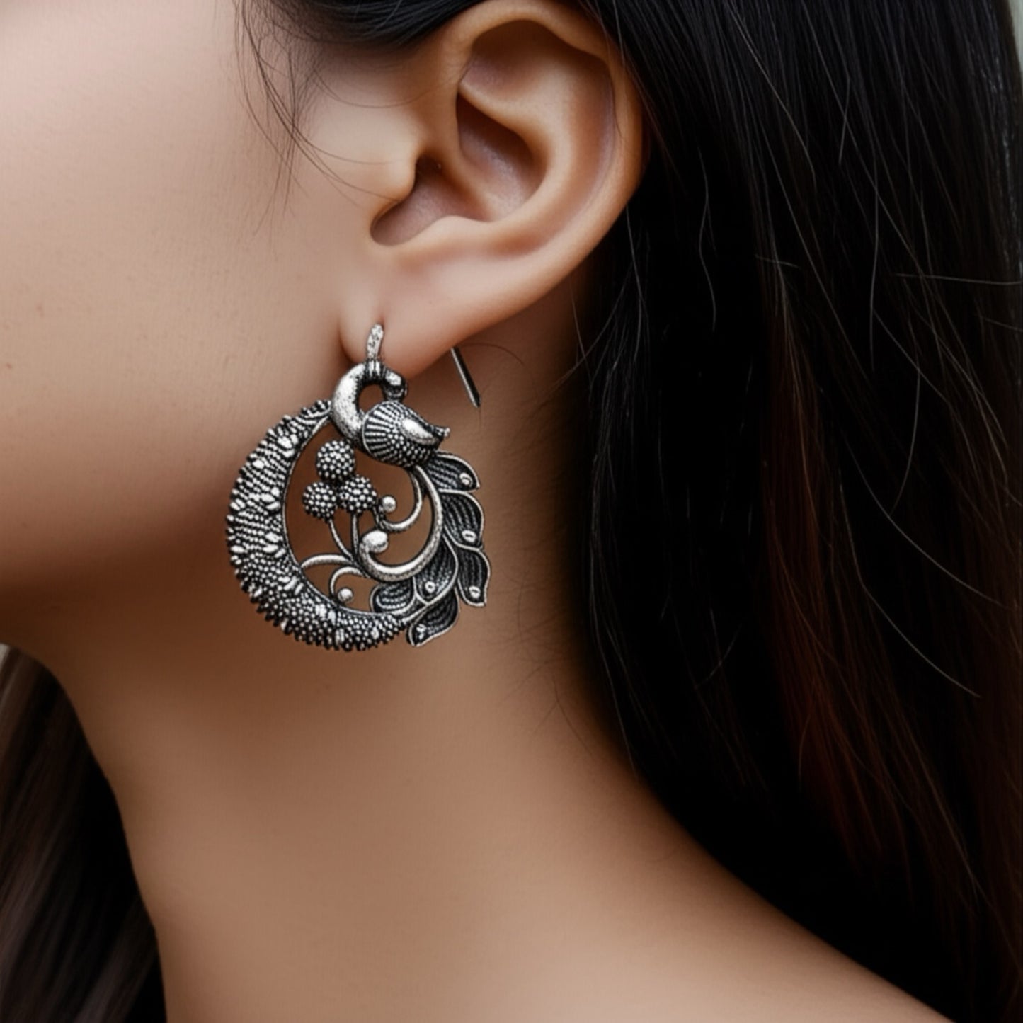924371 Pretty Precious Fashion Oxidised Silver Stylish Party Wear Earrings for Women and Girls