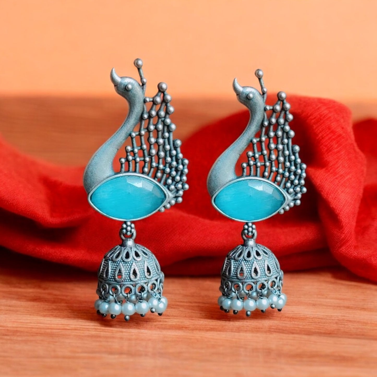 92209-ERO Pretty Precious Fashion Oxidised Silver Stylish Party Wear Earrings for Women and Girls-Aqua