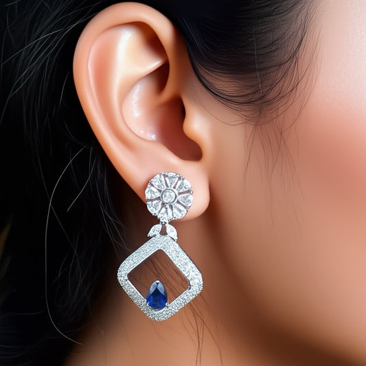 429237 CZ Earring With Rhodium Plating-Blue