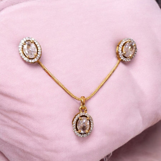 91609-PS-American Diamond Delicate Pendant Set With Gold Plating-Design 3