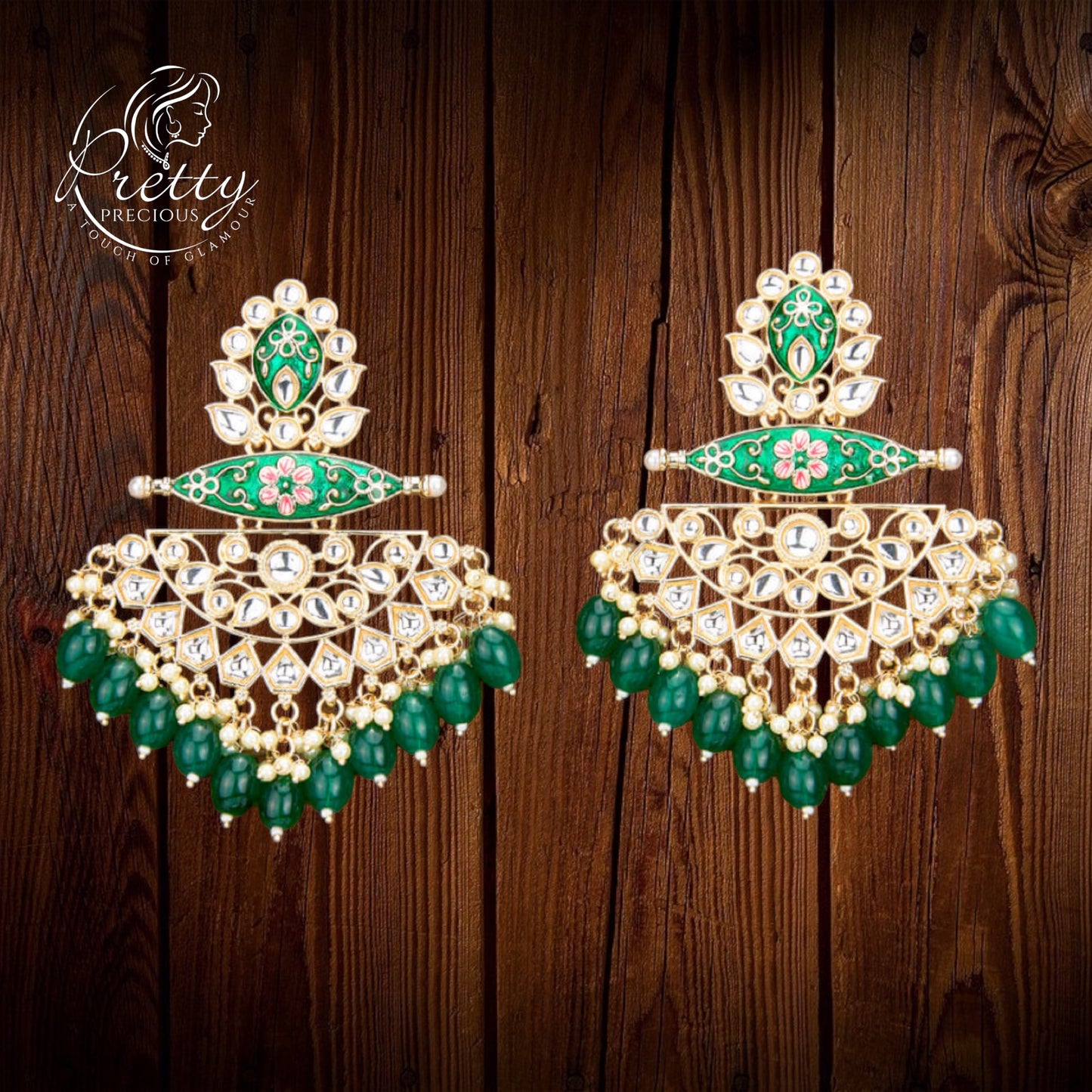 110857 Indo Western Beads Earring With Gold Plating-Green