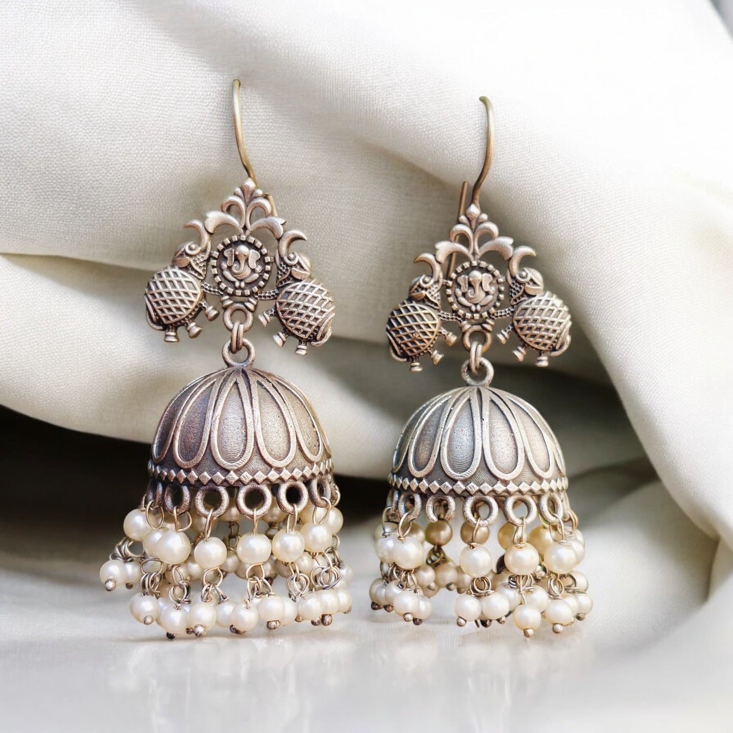 92999-ERO Pretty Precious Fashion Oxidised Silver Stylish Party Wear Earrings for Women and Girls-Jumki