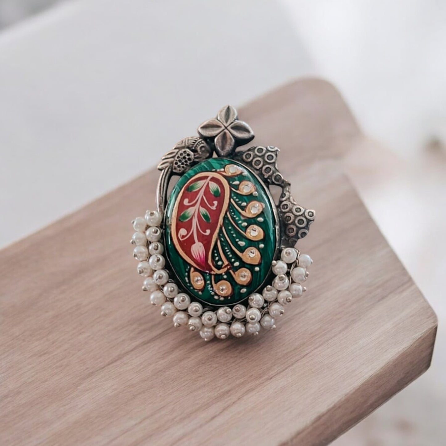 93509-RNO Ring With Oxidised Plating-Green