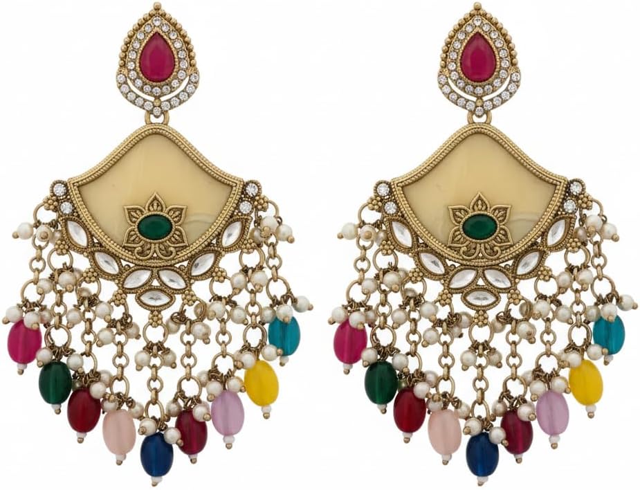 112824-Pretty Precious Traditional Kundan Earring Stylish Party Wear Earrings for Women and Girls-Mehndi Plating-Multicolour