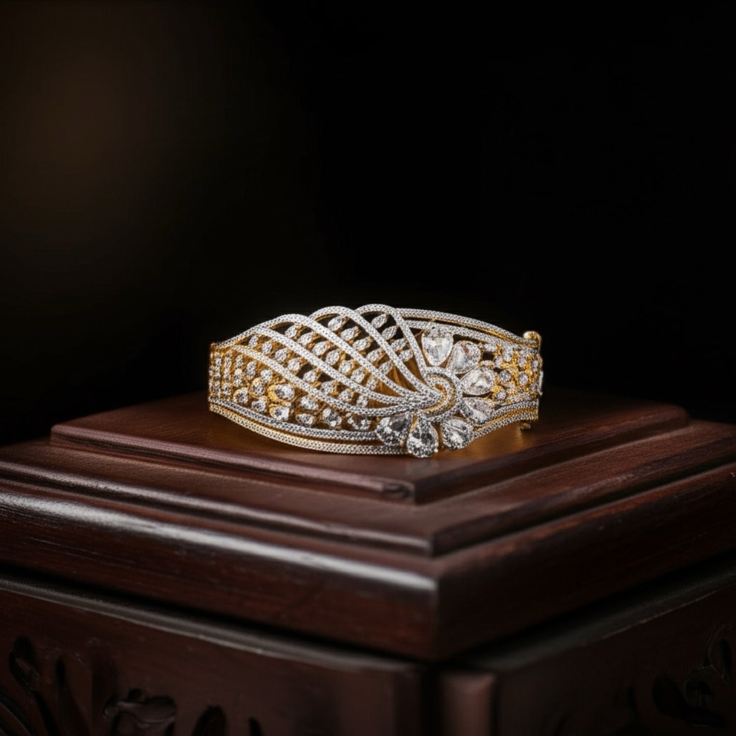 426027 Cubic Zirconia Broad Kada With 2 Tone Plating-White