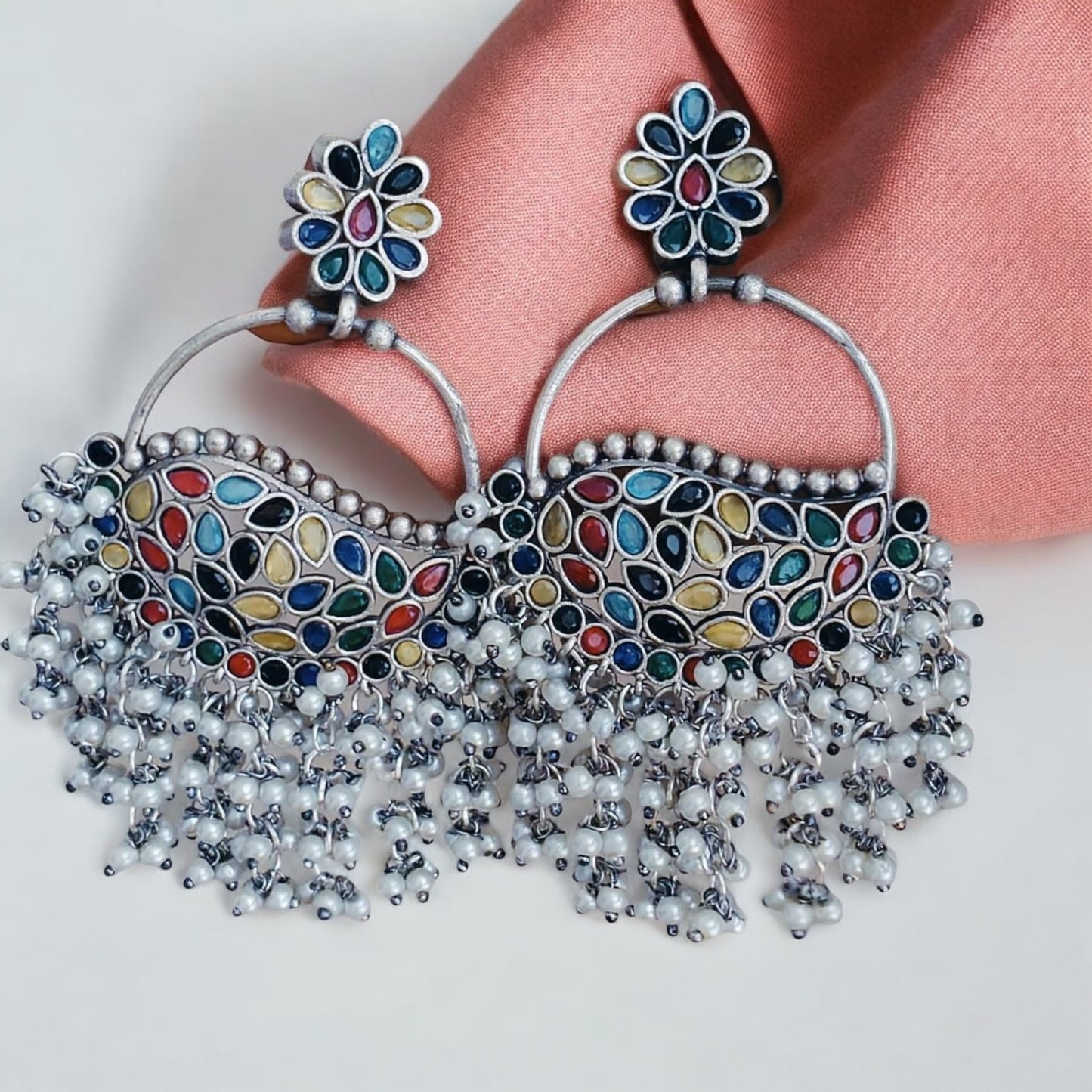 94999-ERO Pretty Precious Fashion Oxidised Silver Stylish Party Wear Earrings for Women and Girls-Multi