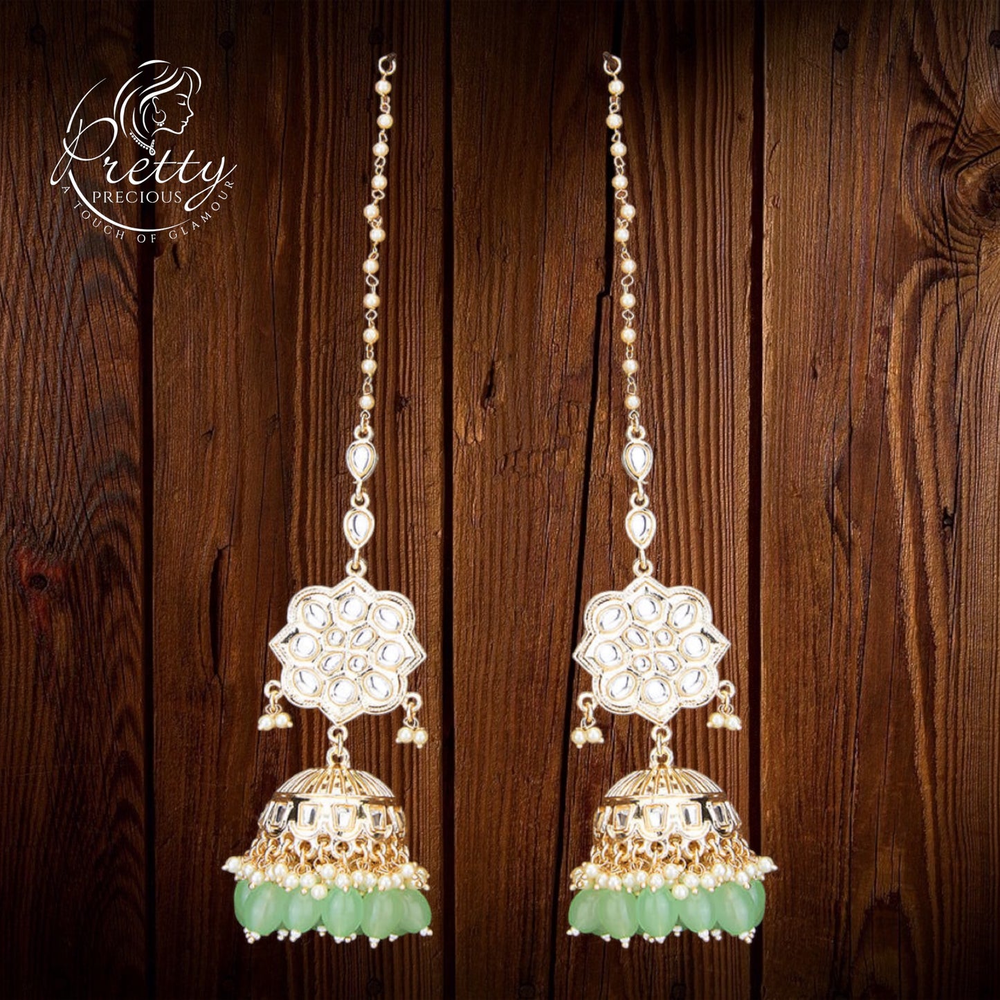 109588 Indo Western Beads Earring With Gold Plating-Mint