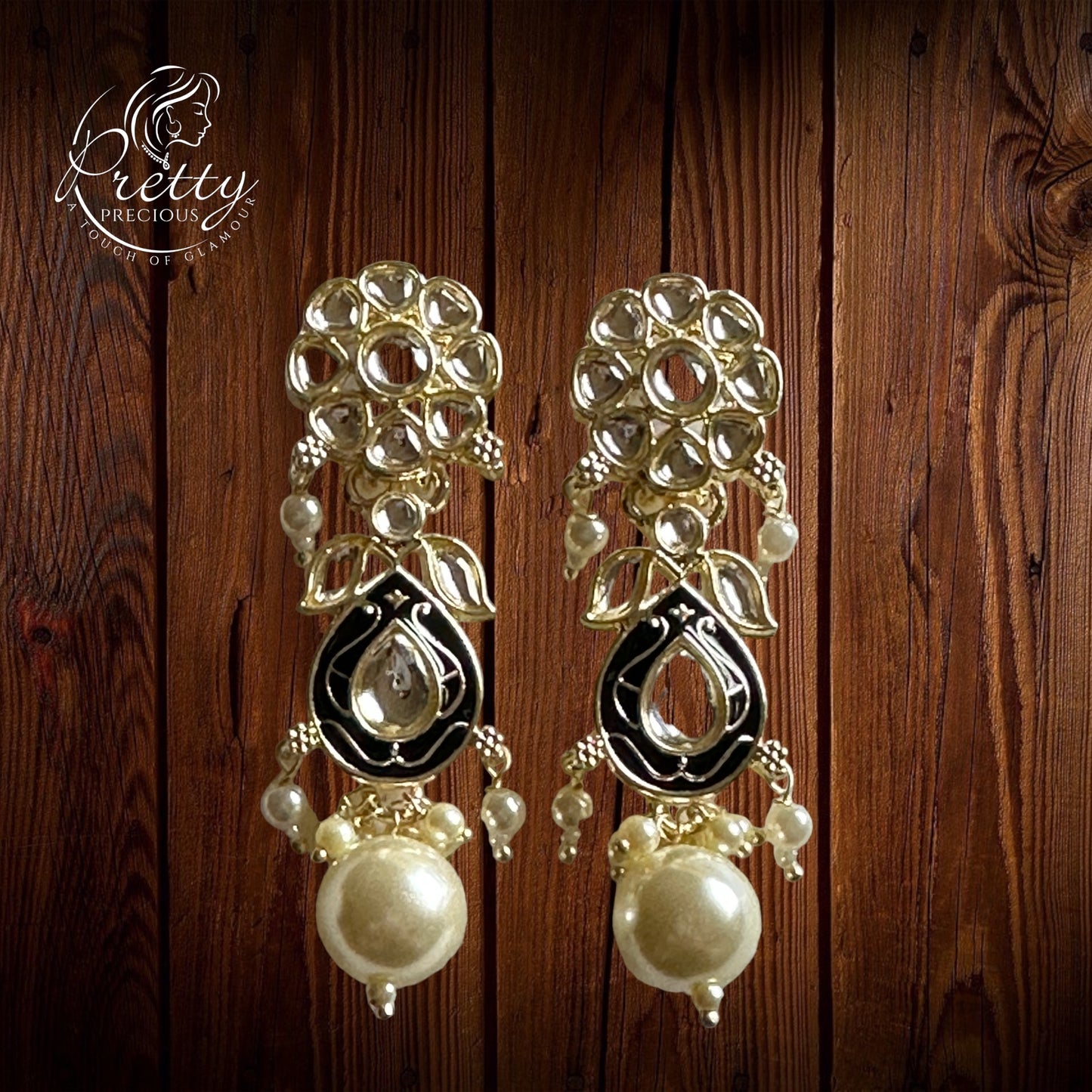110082 Indo Western Meenakari Earring With Gold Plating-Black