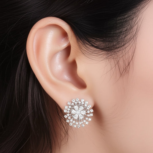 435874 CZ Tops With Rhodium 2 Tone Plating