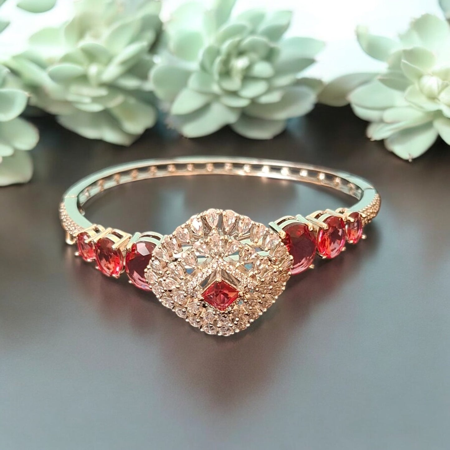 95109-KD Cubic Zirconia Classic Kada With Rhodium Plating-Ruby