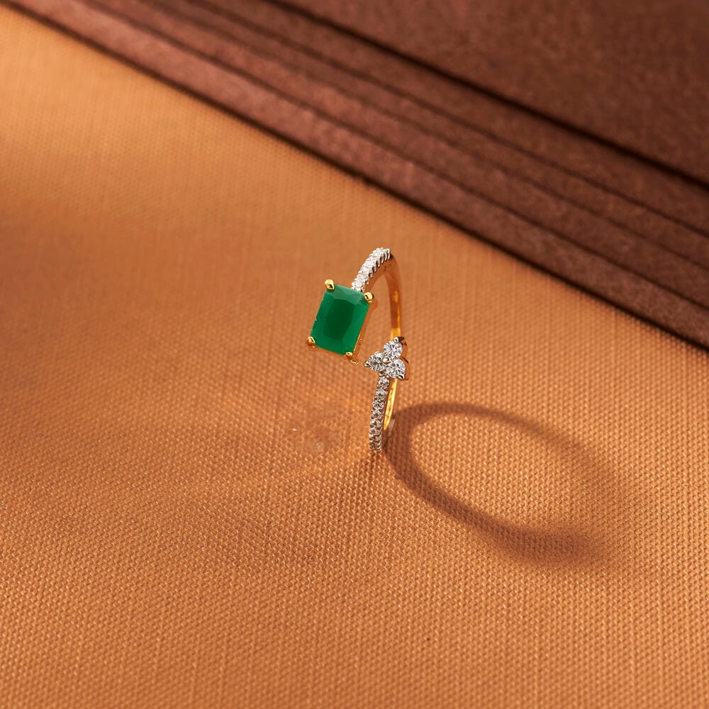 433563 American Diamond Adjustable Ring With 2 Tone Plating-Green