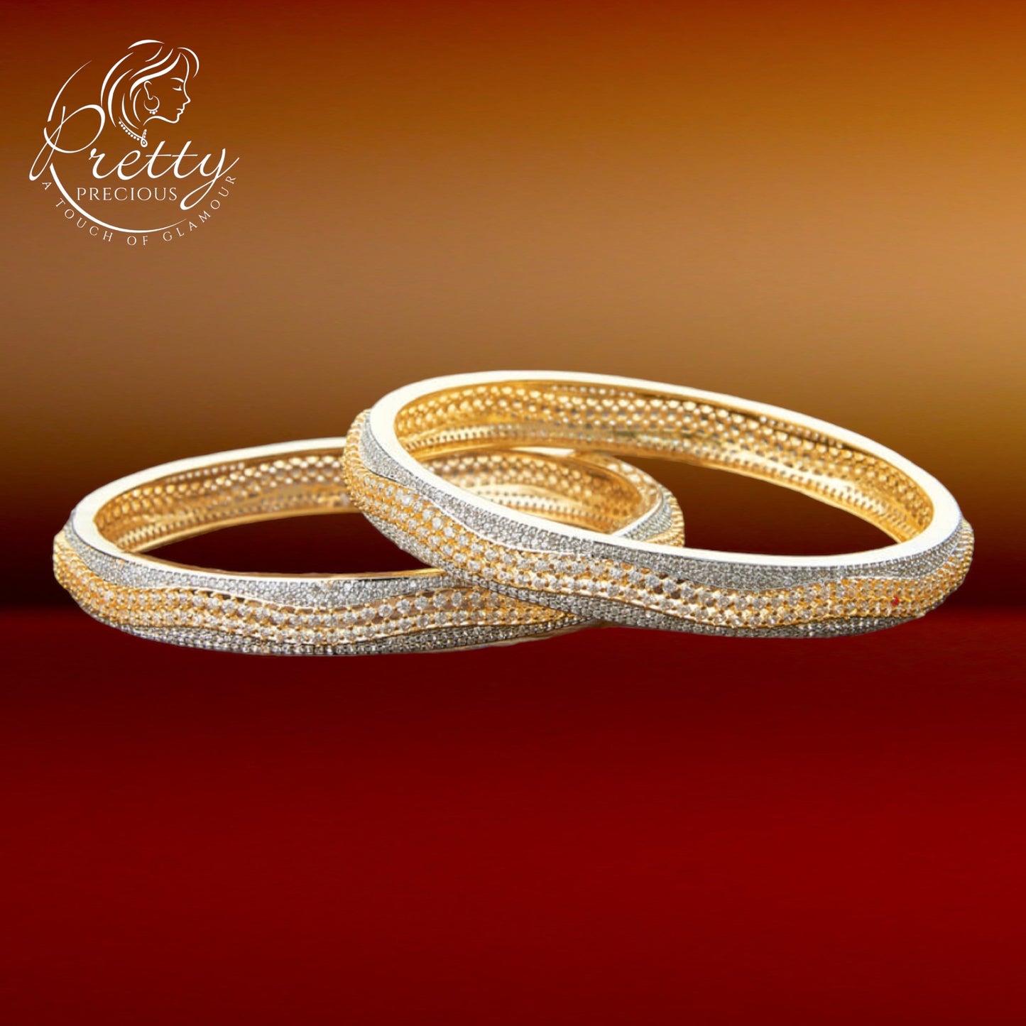 426628 Cz Classic Bangles With 2 Tone Plating-Size 2.4