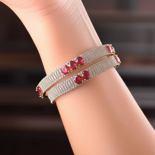 426649 Cz Classic Bangles With 2 Tone Plating-Size 2.4