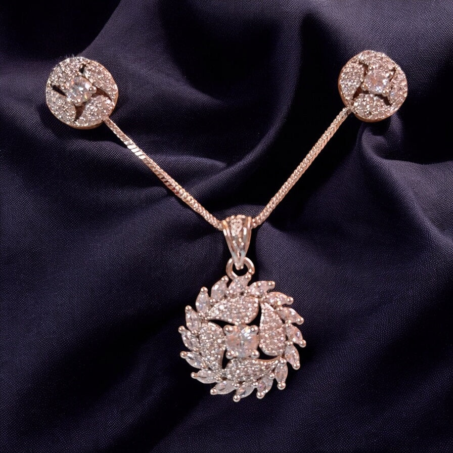 92009-PS-American Diamond Delicate Pendant Set With Rhodium Plating-Design 1