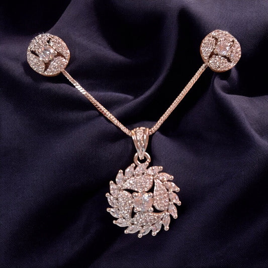 92009-PS-American Diamond Delicate Pendant Set With Rhodium Plating-Design 1