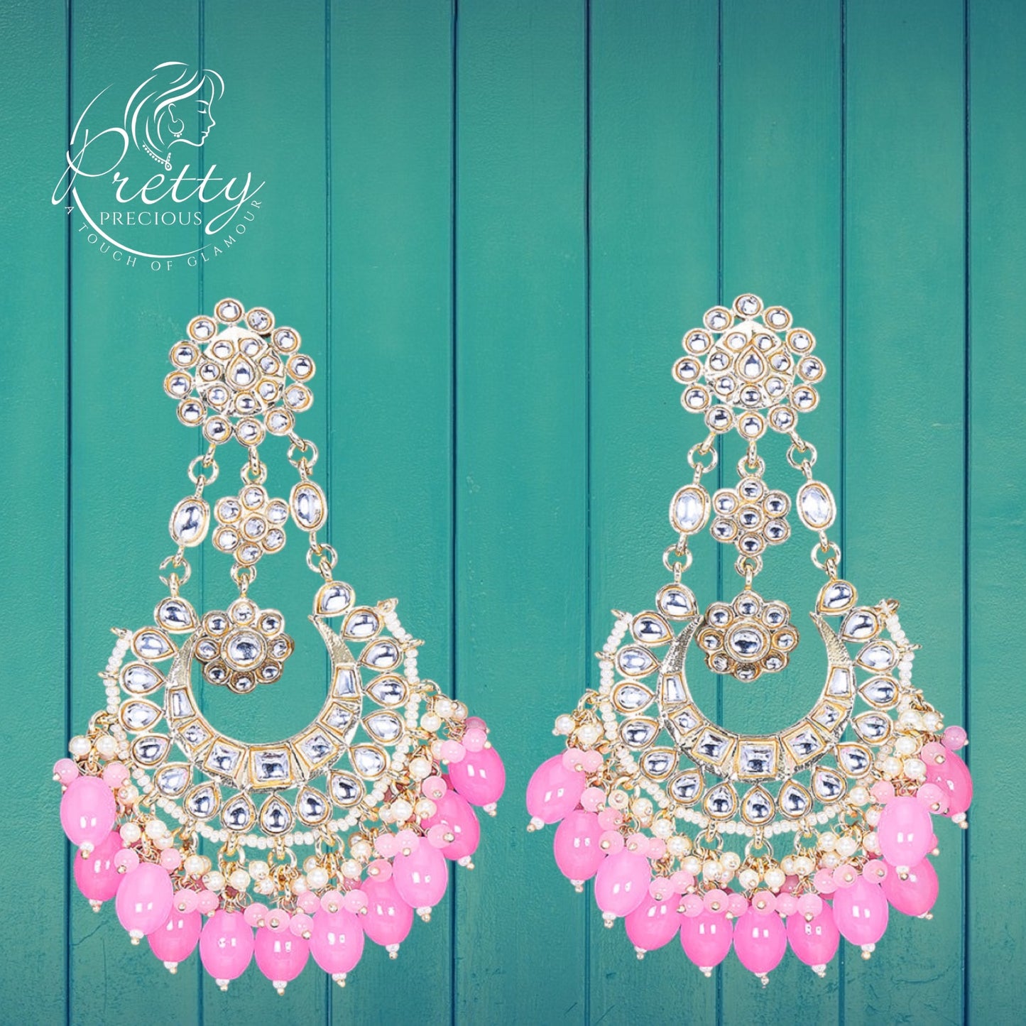 109331 Indo Western Pearl Earring With Gold Plating-Light Pink