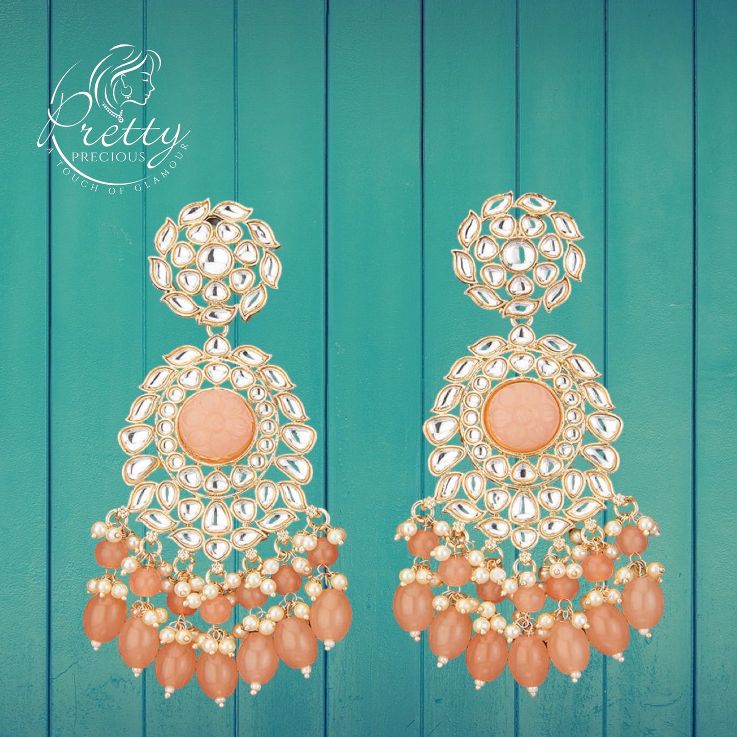 108930-PH Indo Western Stone Earring With Gold Plating-Peach