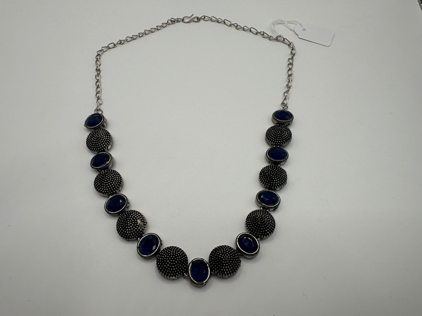808721 Classic Necklace With Oxidised Plating- without Earrings-Blue