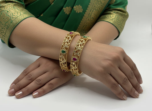 1023 Cz Classic Bangles-Size 2.4-Ruby Green