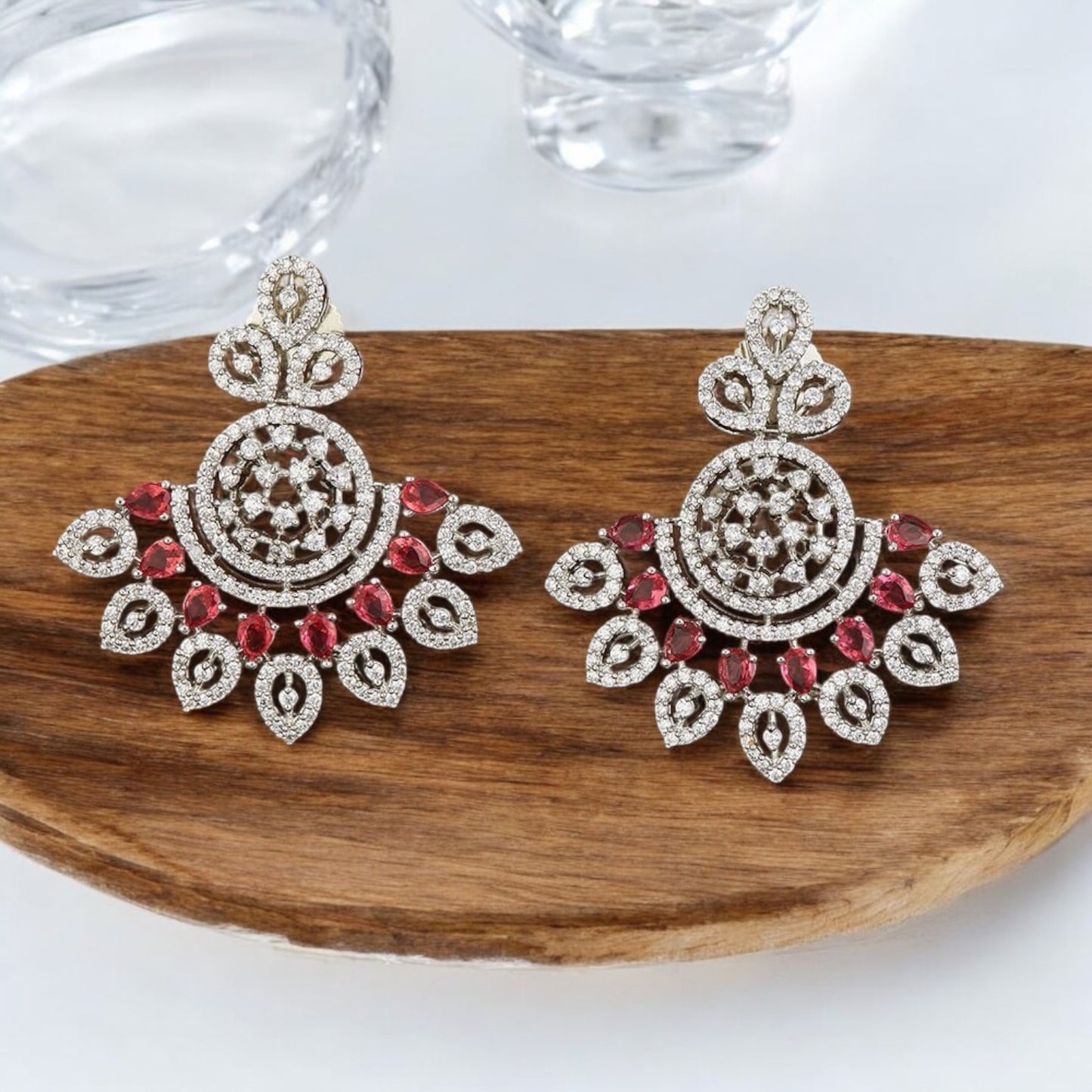 420228-R Earring With Rhodium Plating-Ruby