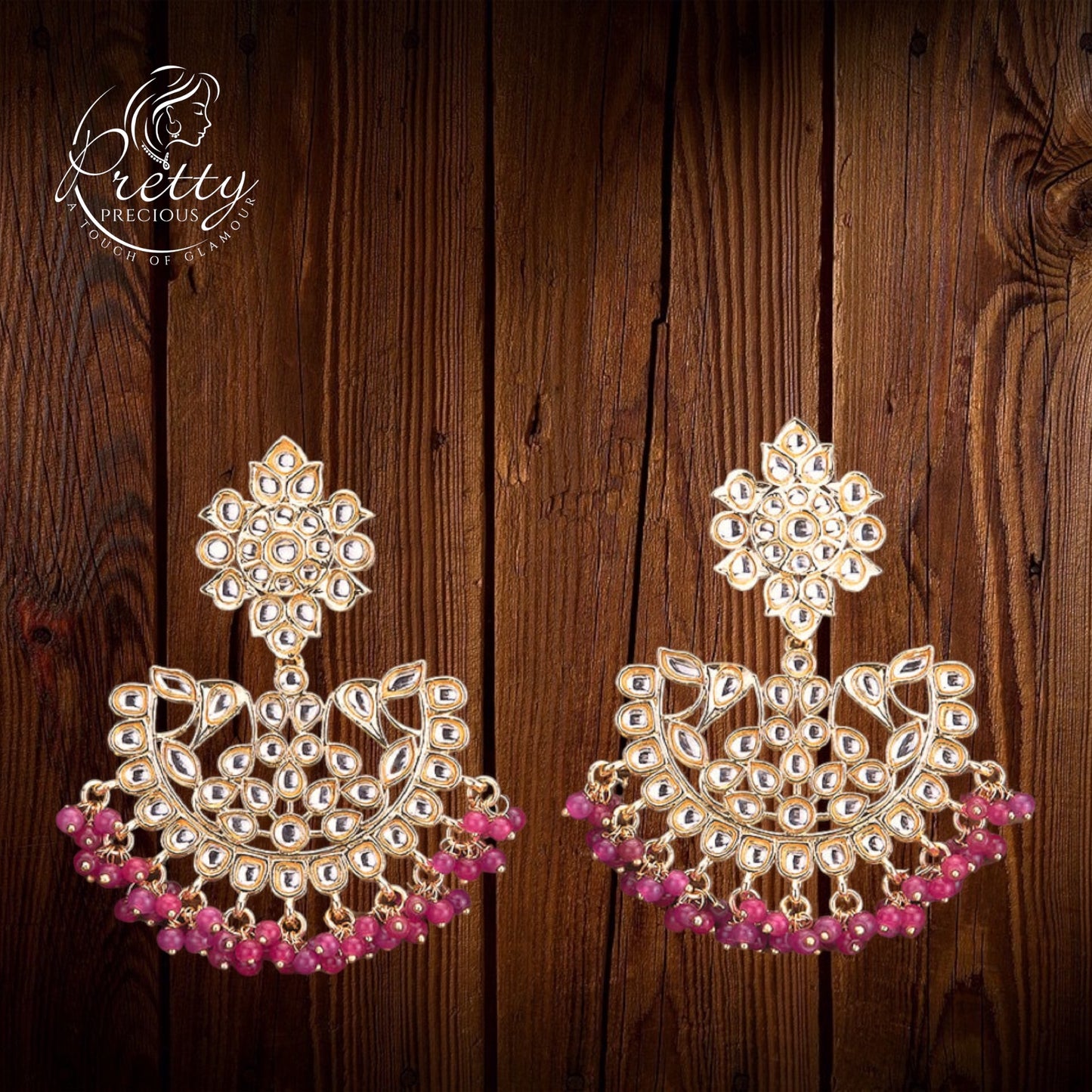 109901 Indo Western Chand Earring With Gold Plating-Purple