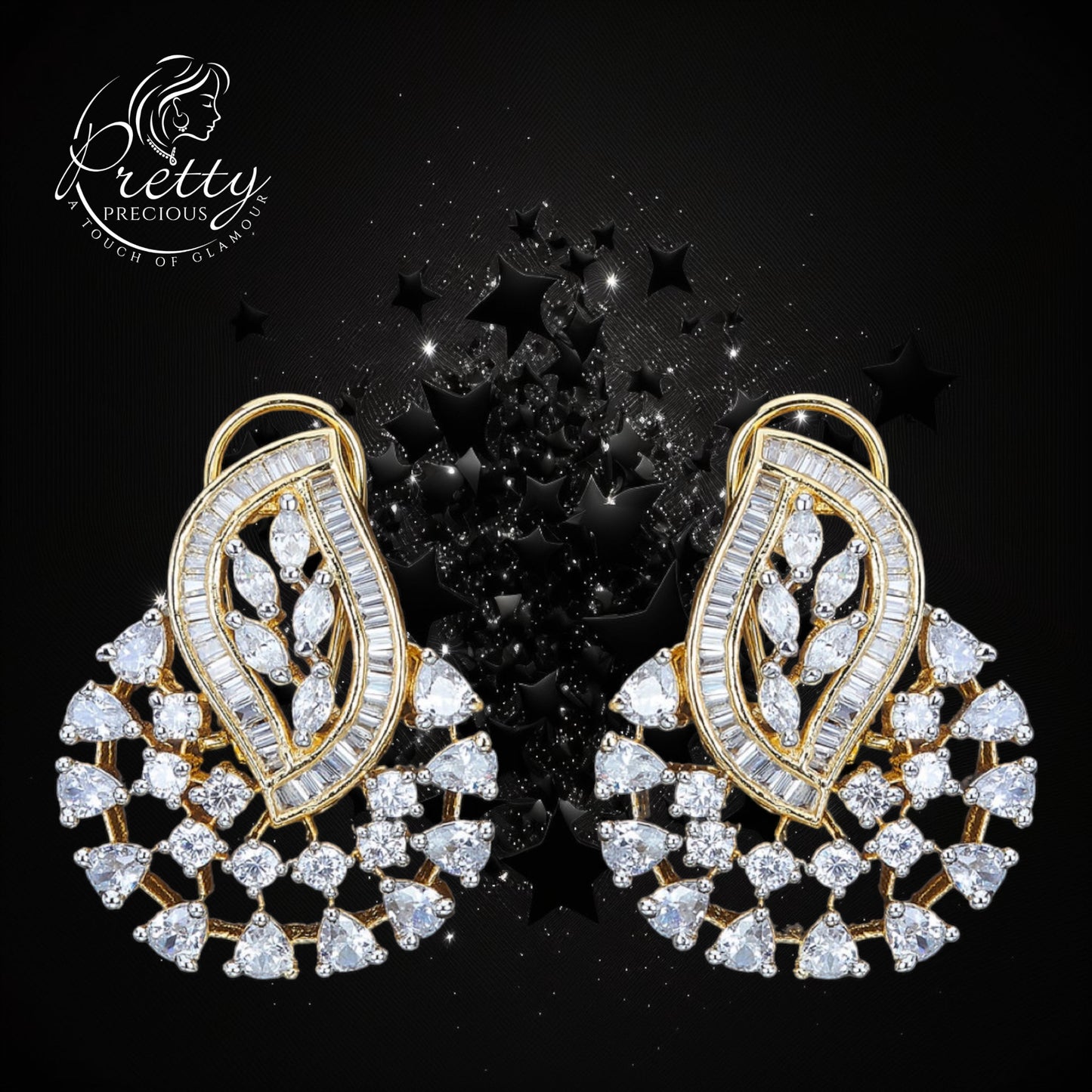 422821 American Diamond Short Earring-2Tone