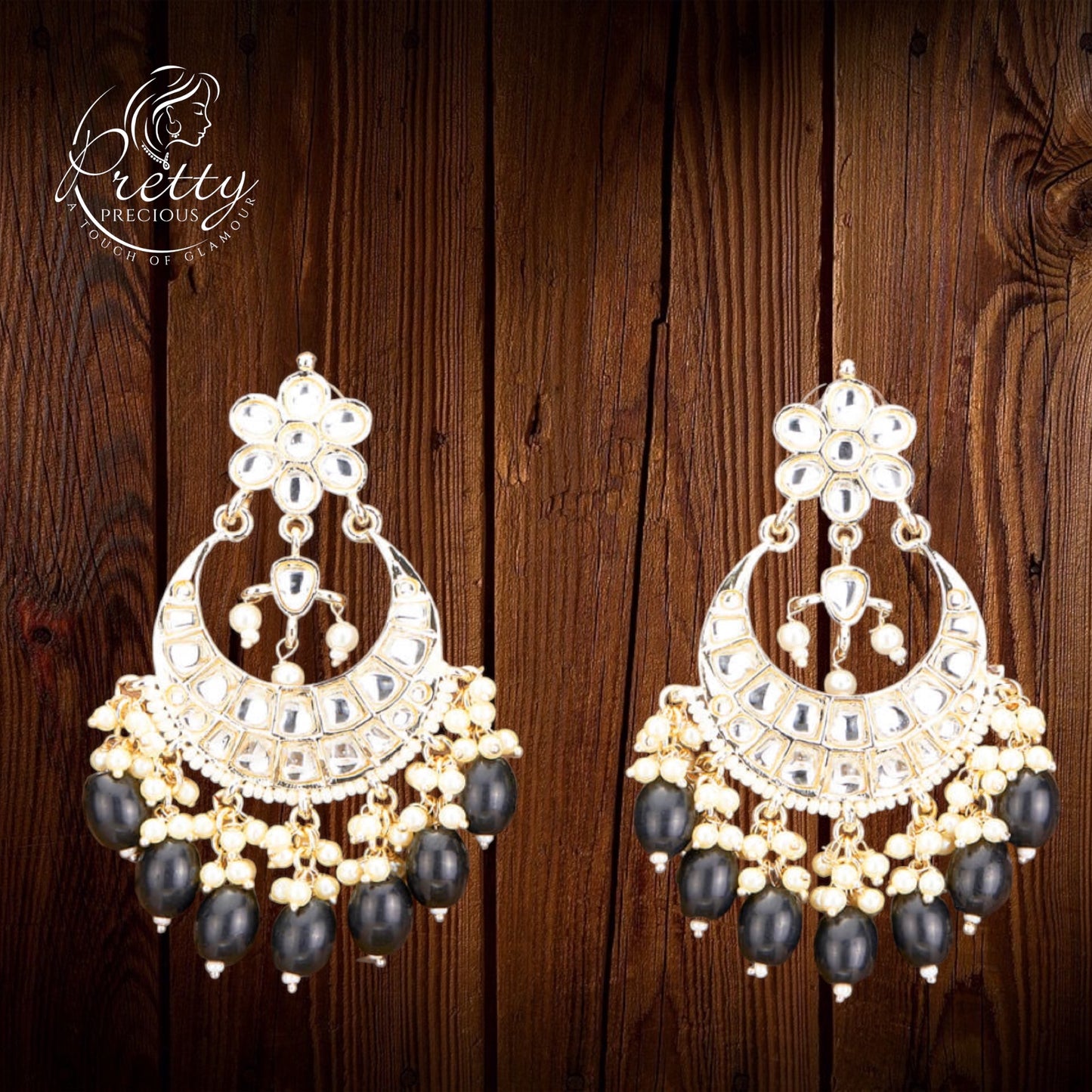 110377 Indo Western Chand Earring With Gold Plating-Black