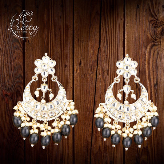 110377 Indo Western Chand Earring With Gold Plating-Black