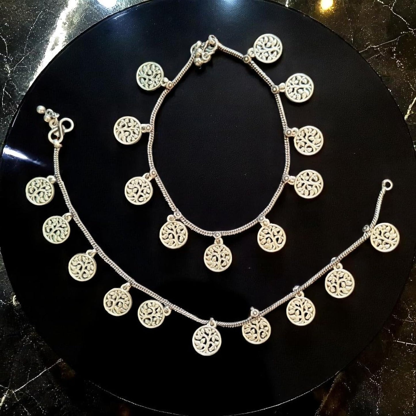 91999-ANO Classic Anklet With Oxidized Plating-Design 1