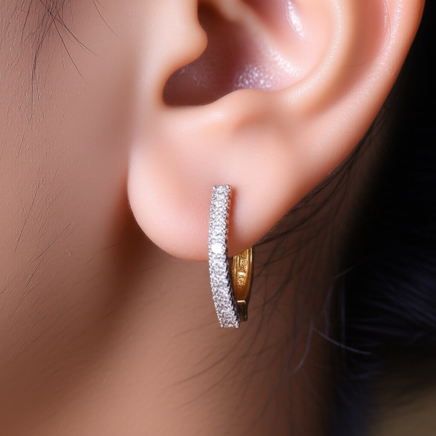 421023 Cz Delicate Earring With 2 Tone Plating