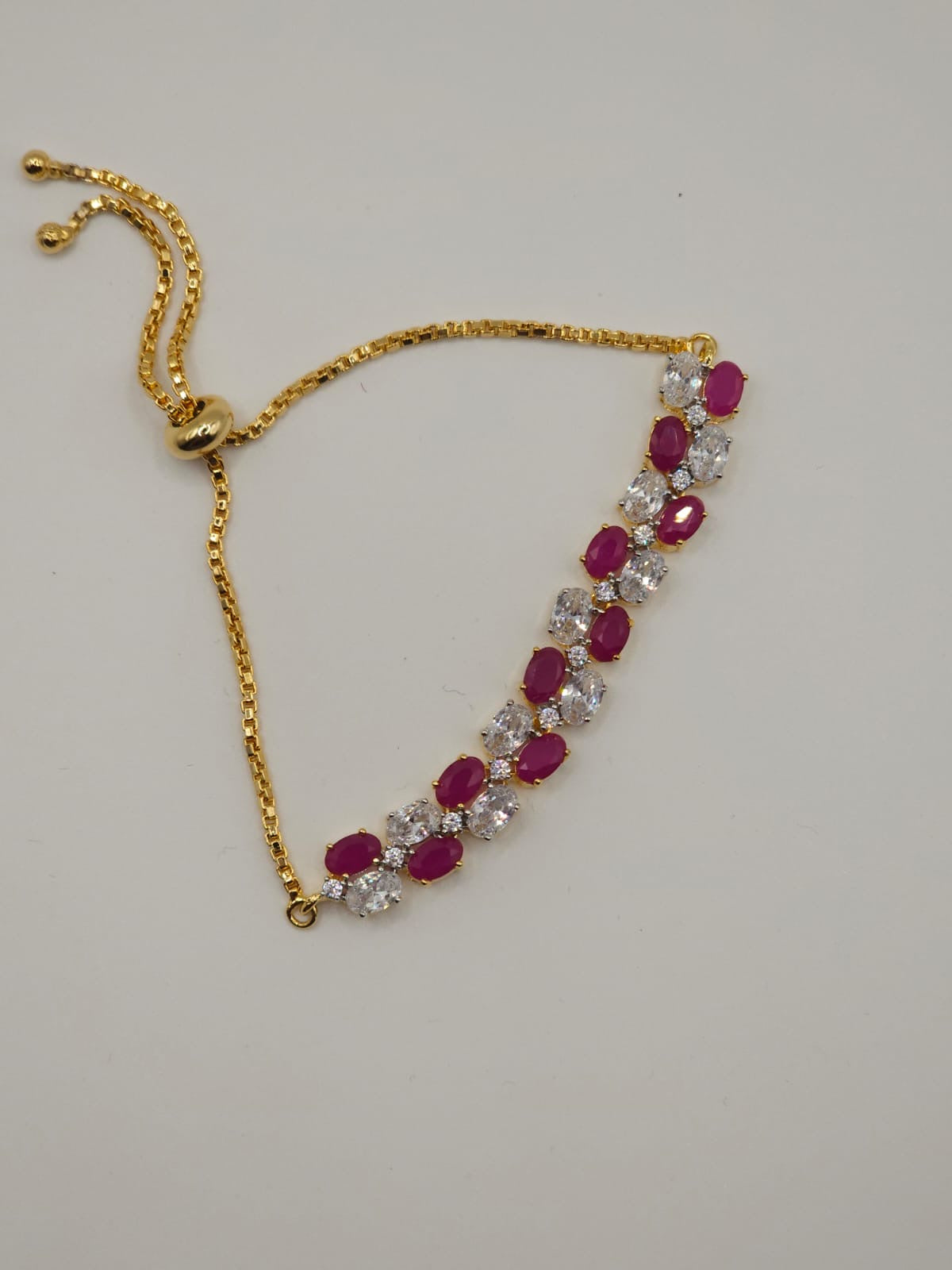 436642 Cubic Zirconia Adjustable Bracelet With 2 Tone Plating-Ruby