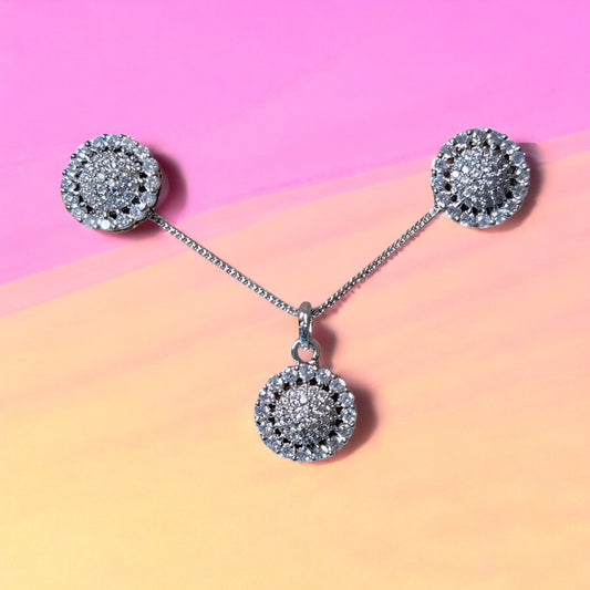 91609-PS-American Diamond Delicate Pendant Set With Rhodium Plating-Design 3