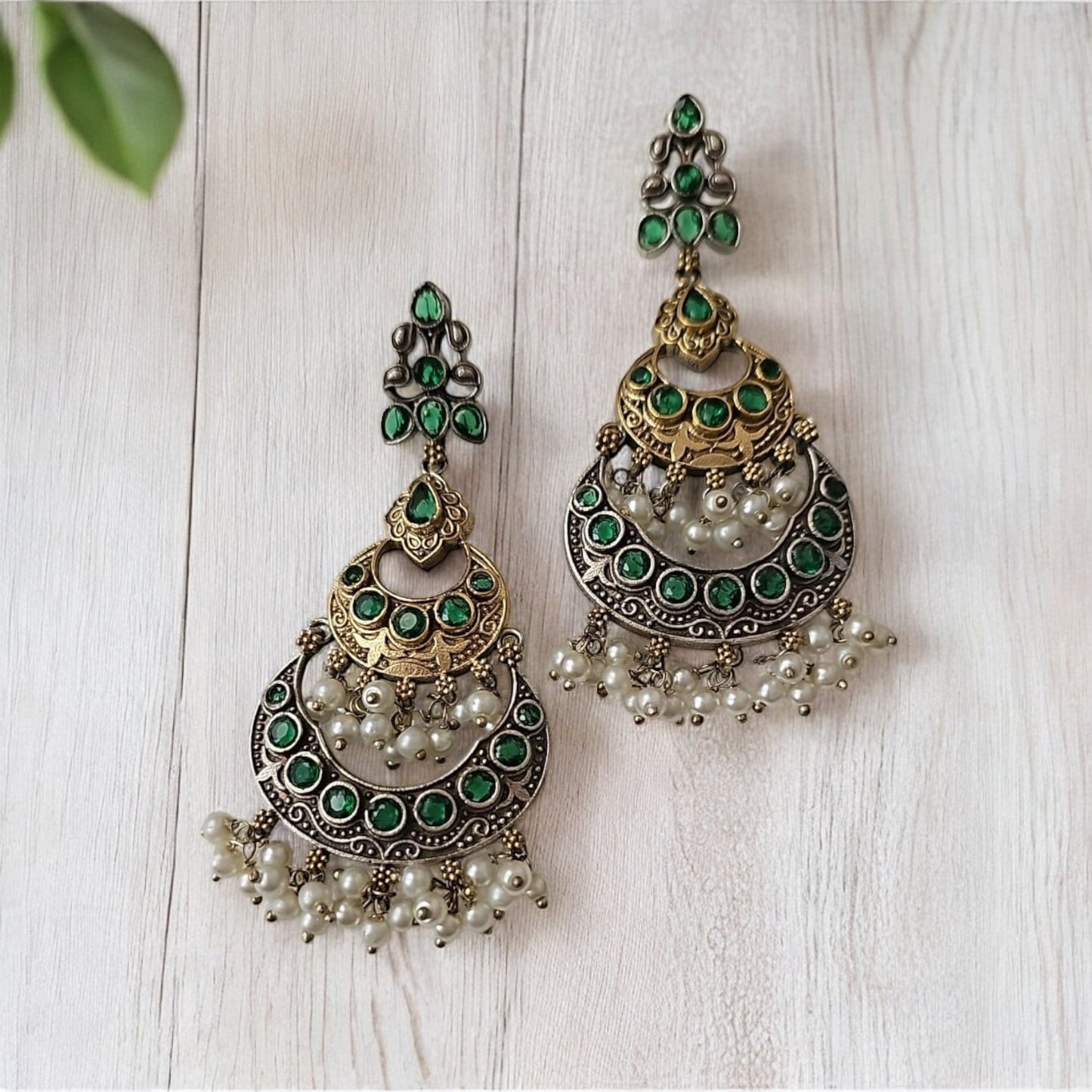806424 Pretty Precious Fashion Oxidised Silver Stylish Party Wear Earrings for Women and Girls-Green