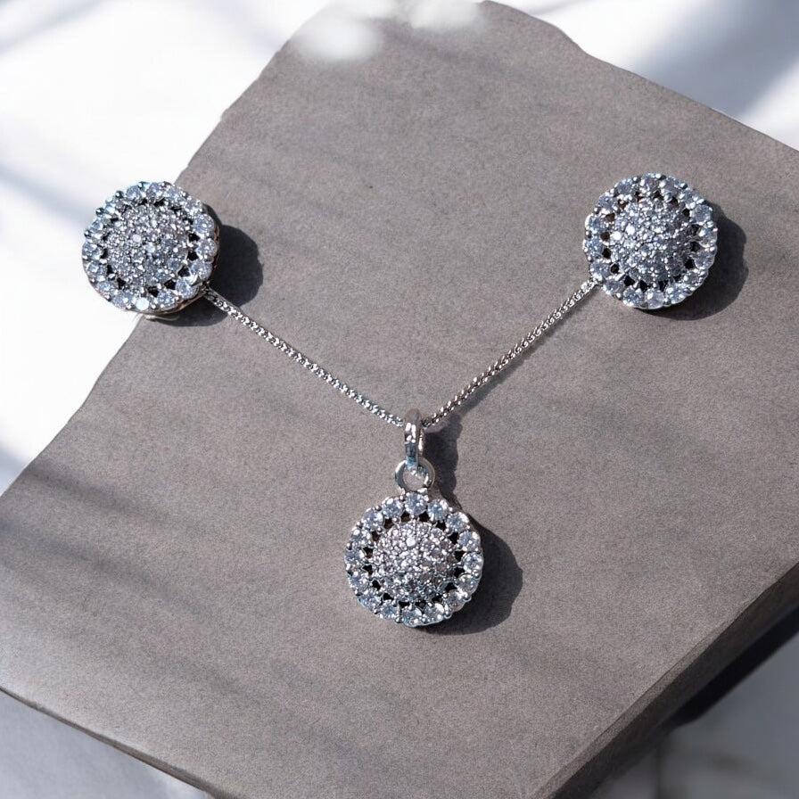 91609-PS-American Diamond Delicate Pendant Set With Rhodium Plating-Design 3