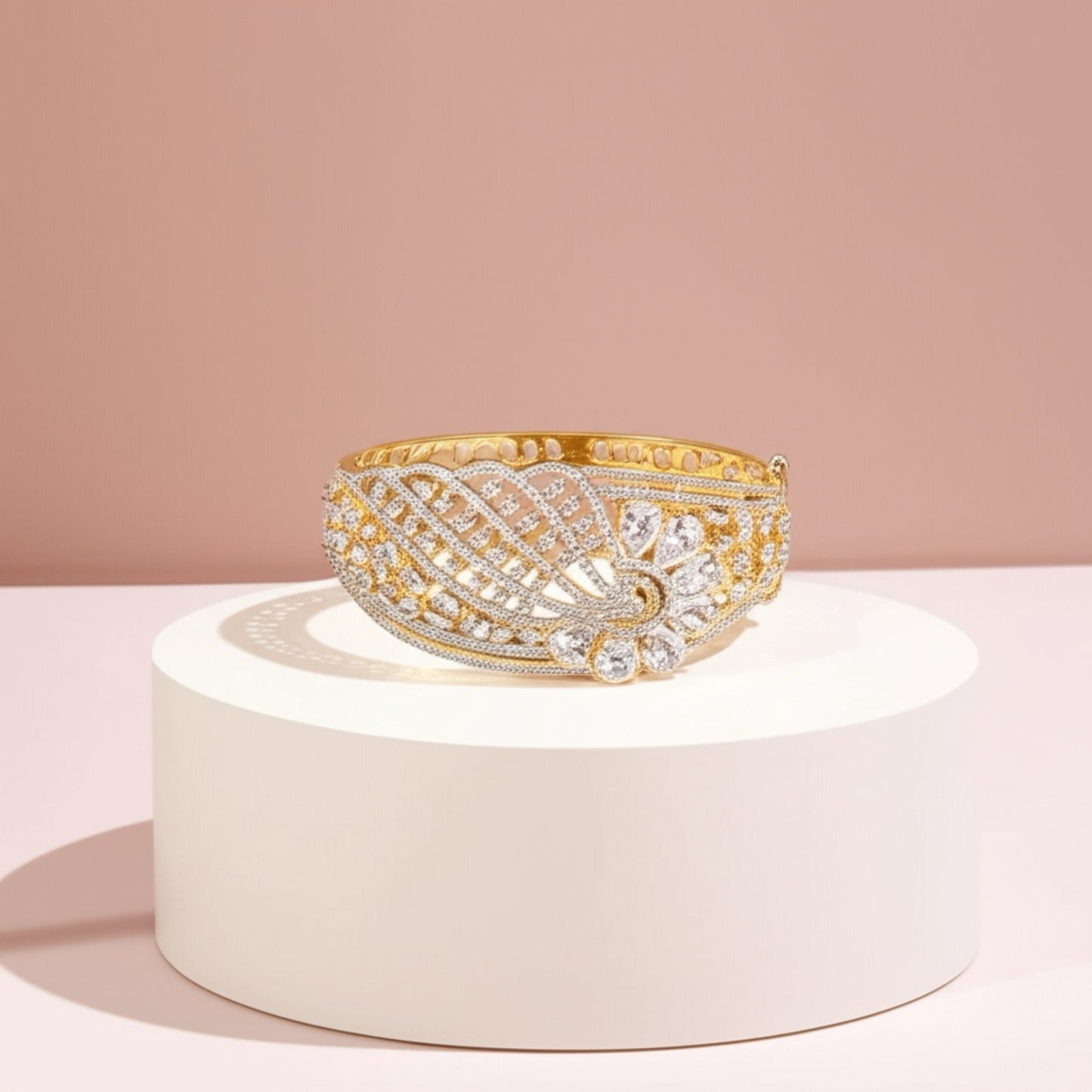 426027 Cubic Zirconia Broad Kada With 2 Tone Plating-White