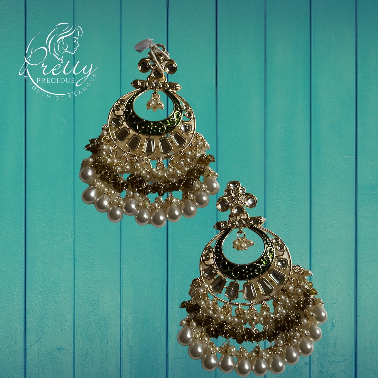 109123 Indo Western Meenakari Earring With Gold Plating-Mehandi