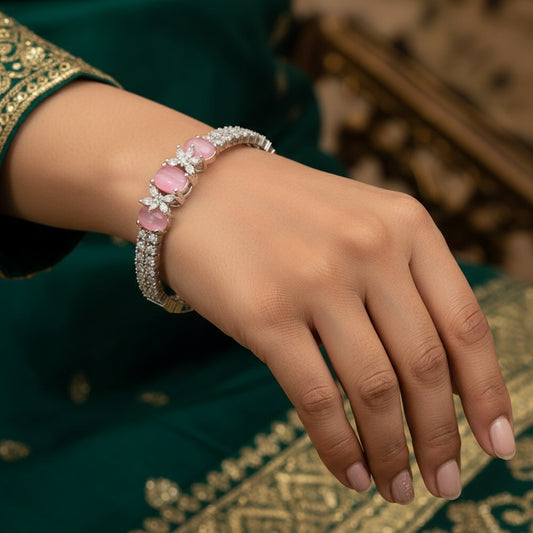 436132 Cz Classic Kada With Rhodium Plating-Pink