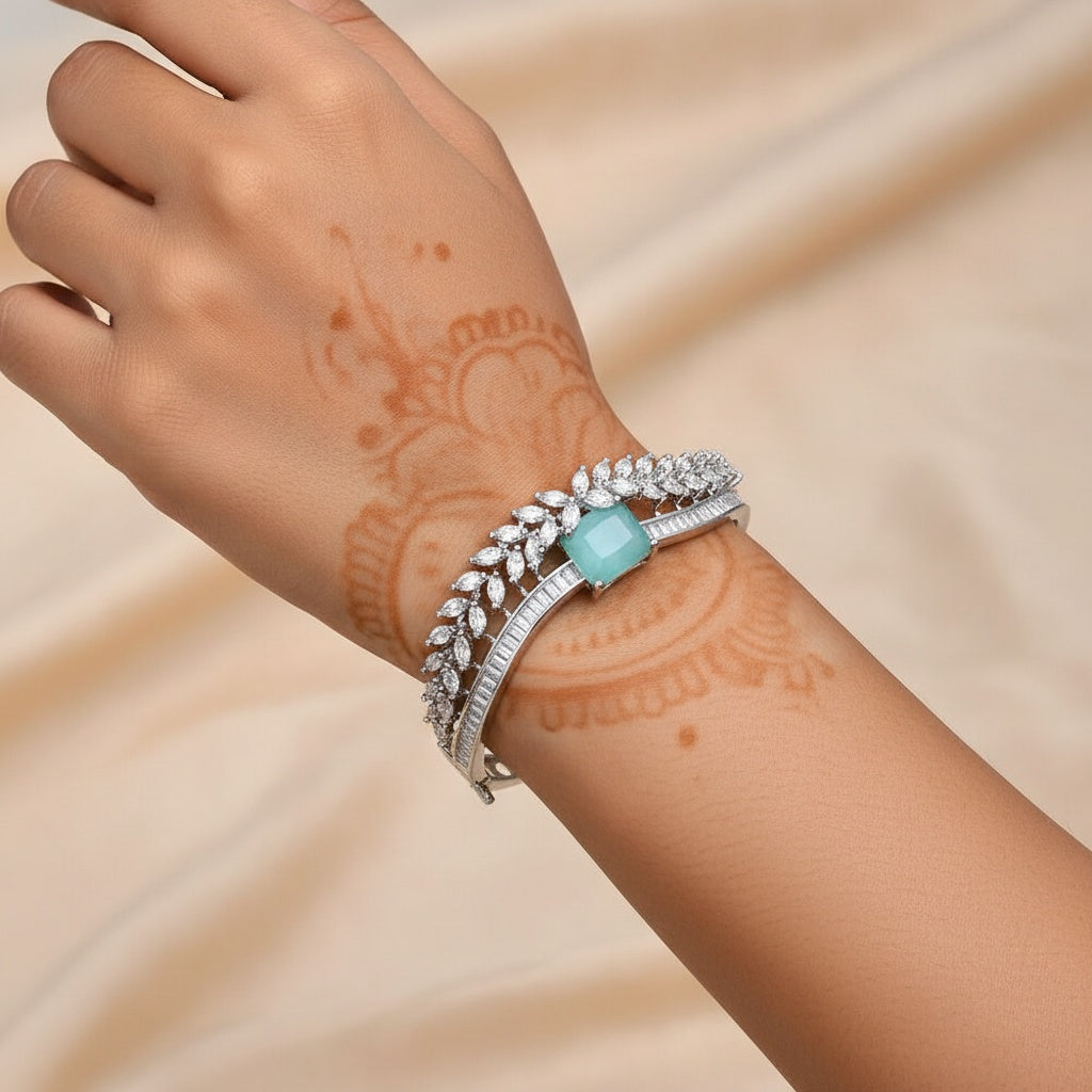 437861 Cz Classic Kada With Rhodium Plating-Aqua