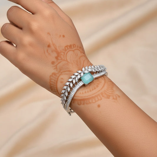 437861 Cz Classic Kada With Rhodium Plating-Aqua