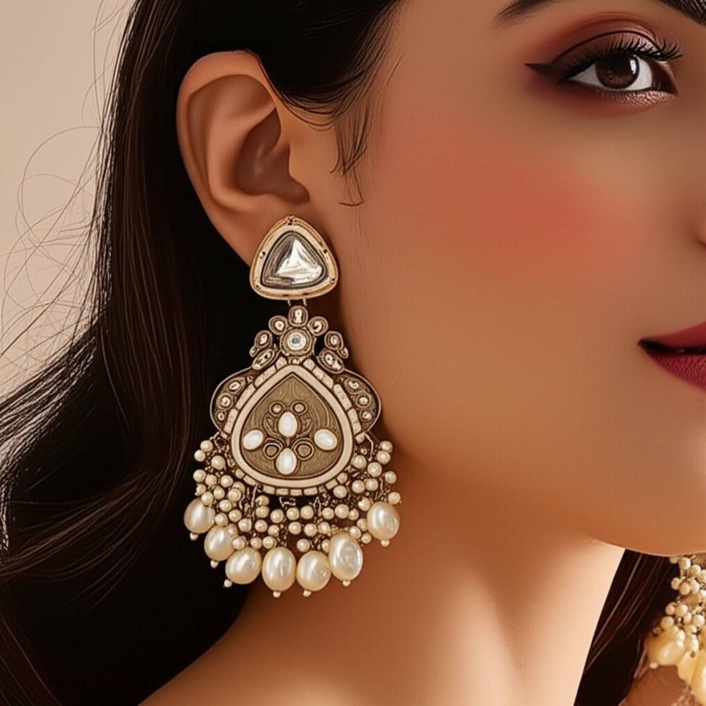 111329-Indo Western (Kundan) Earring-Pearl